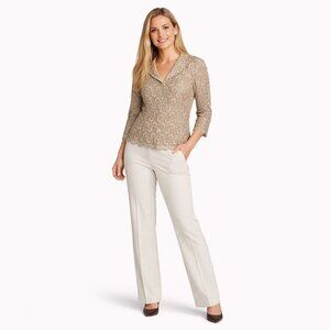 Talbots Size 6 Petite Gold Lace Metallic Blazer Jacket Cropped 3/4 Sleeve